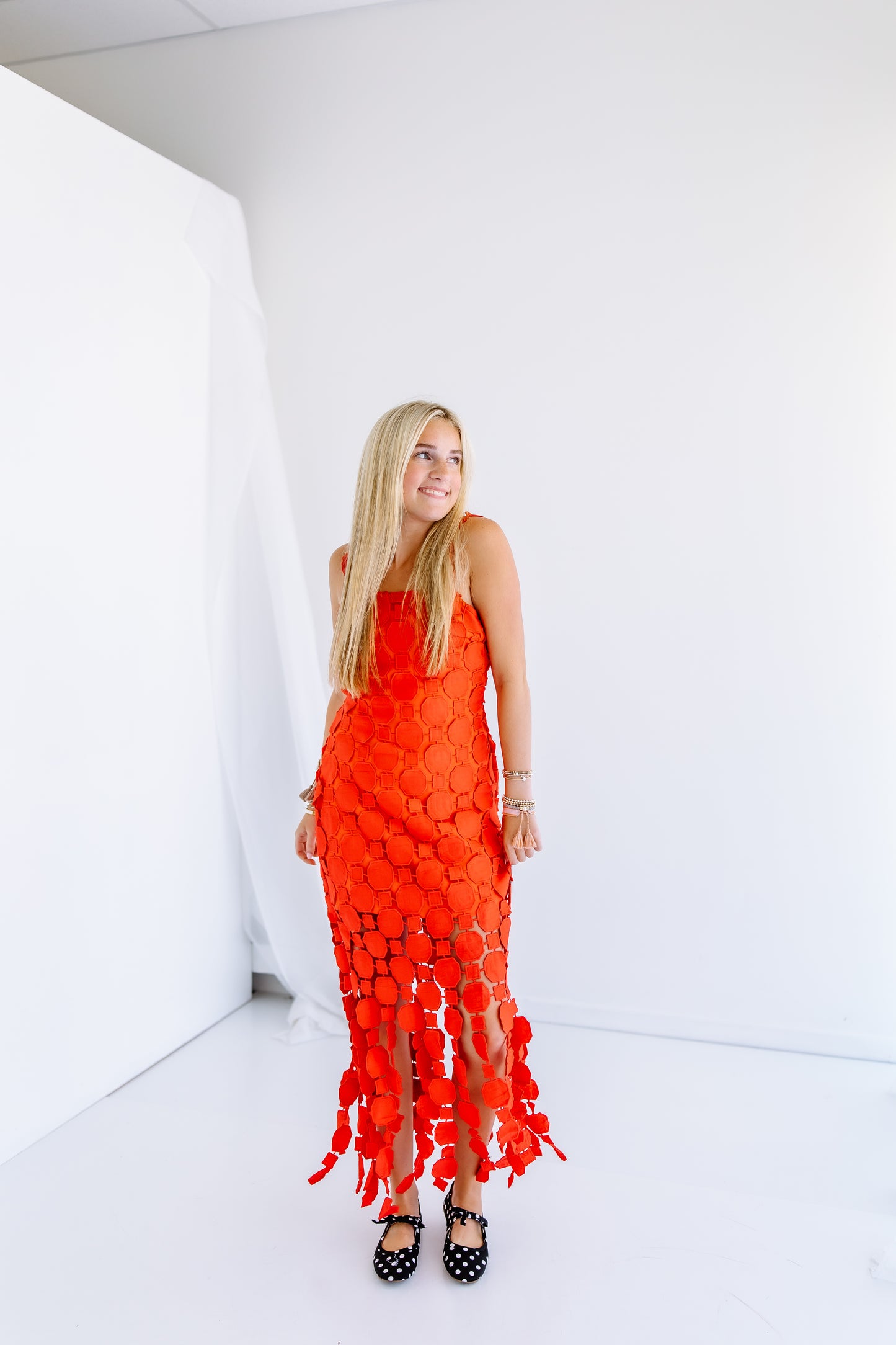 FRINGE SKIRT MIDI DRESS
