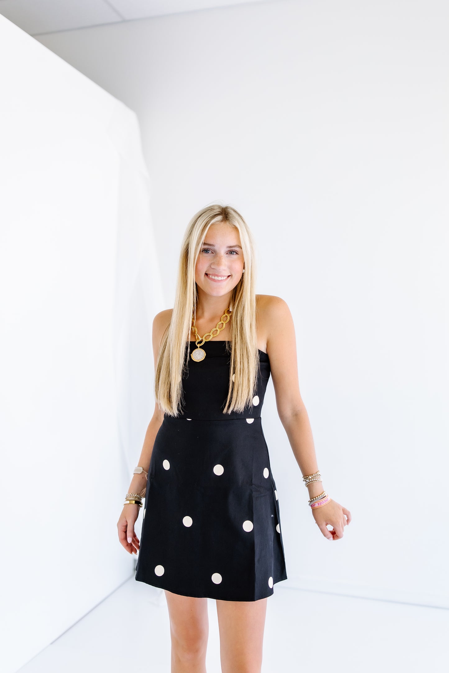 LOVE THAT LINEN POLAK DOT MINI DRESS