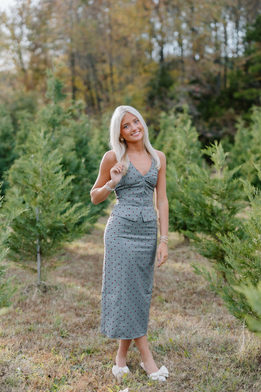 HOLIDAY POLKA DOT HALTER NECK SET