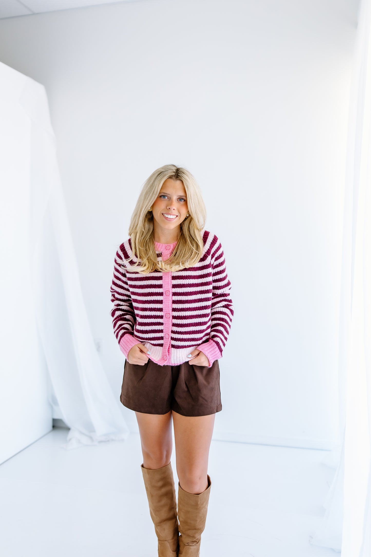 STRIPE COLORBLOCK KNIT CARDIGAN