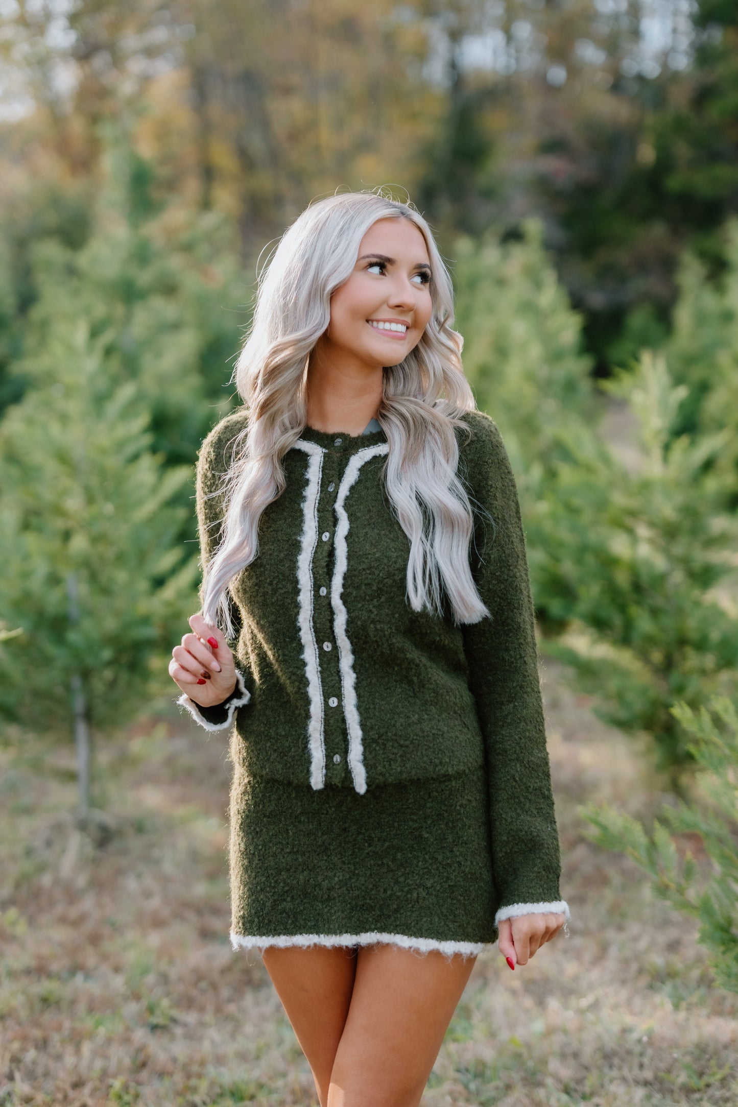 FUZZY WINTER ROUND NECK CARDIGAN SET
