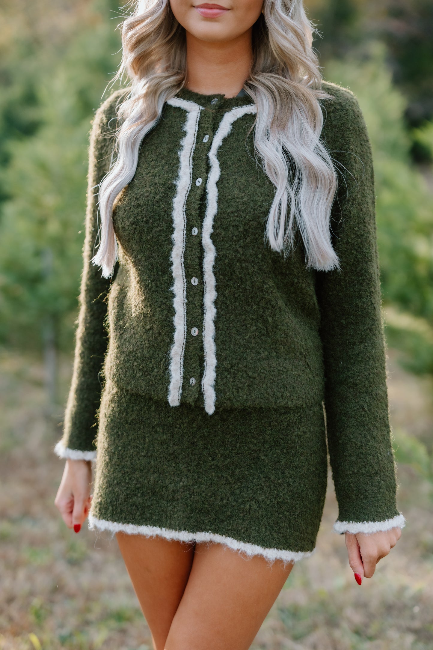 FUZZY WINTER ROUND NECK CARDIGAN SET