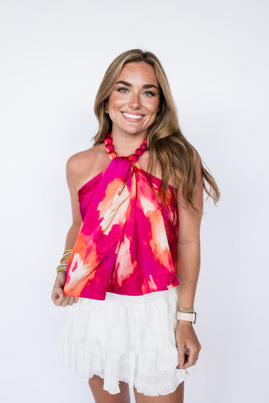 PINK WAVES SATIN BALL TOP