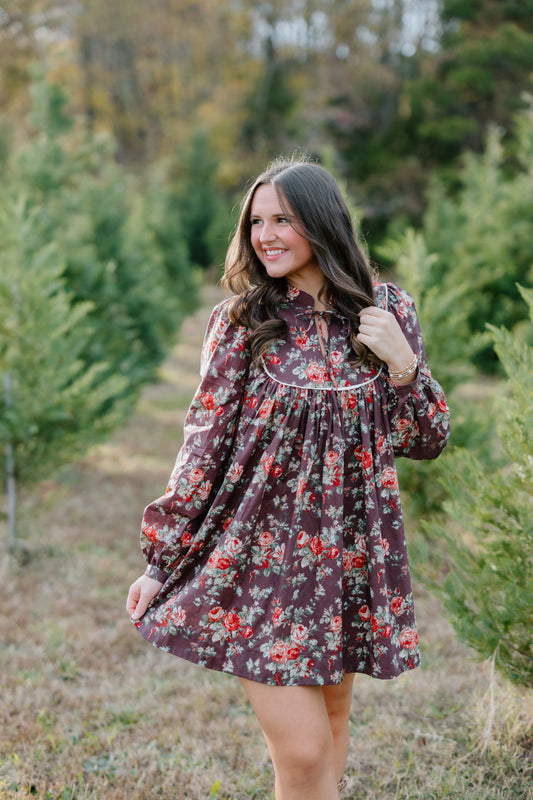 COOLER WEATHER FLORAL MINI DRESS