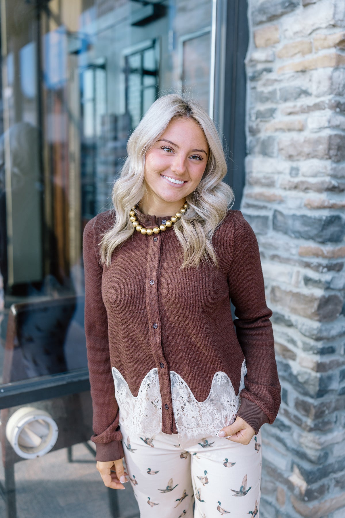 BENTLEY LACE HEM KNIT TOP