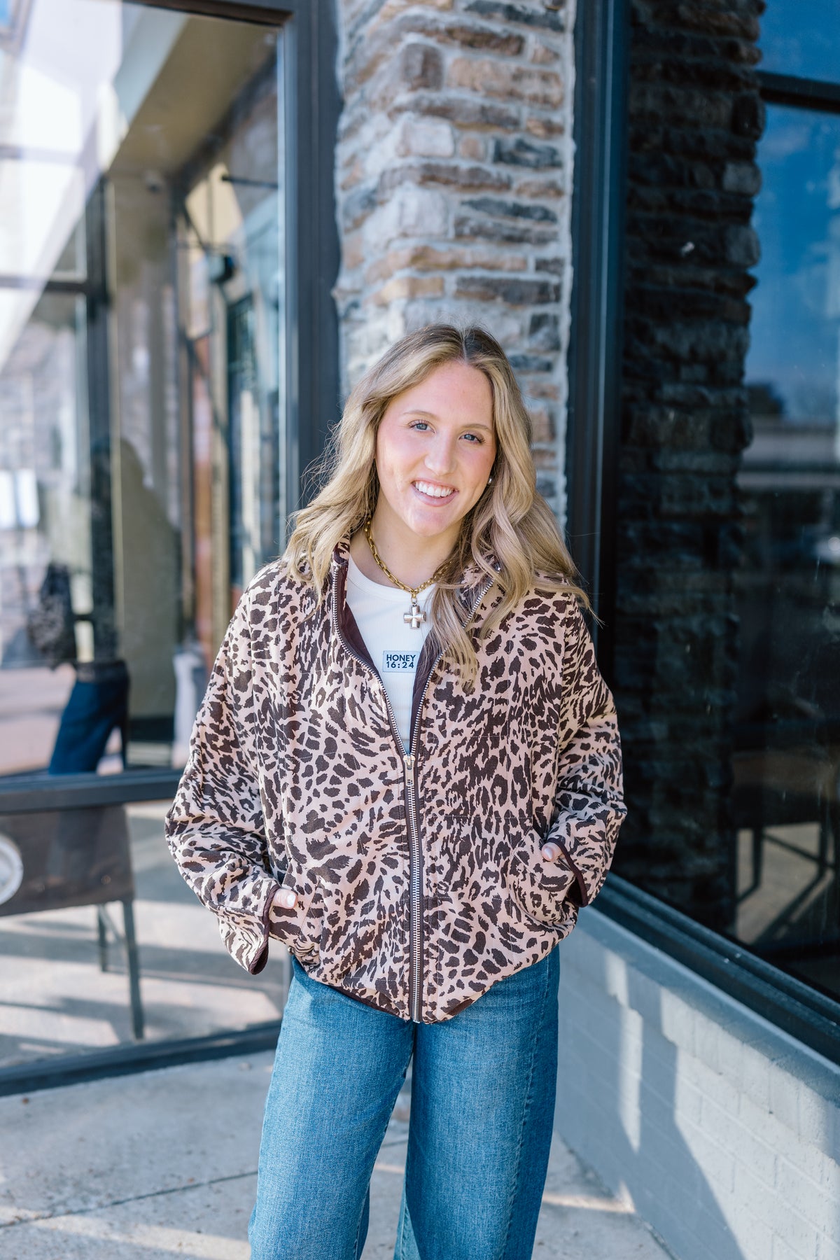 ANIMAL PRINT PIPING DETAIL JACKET