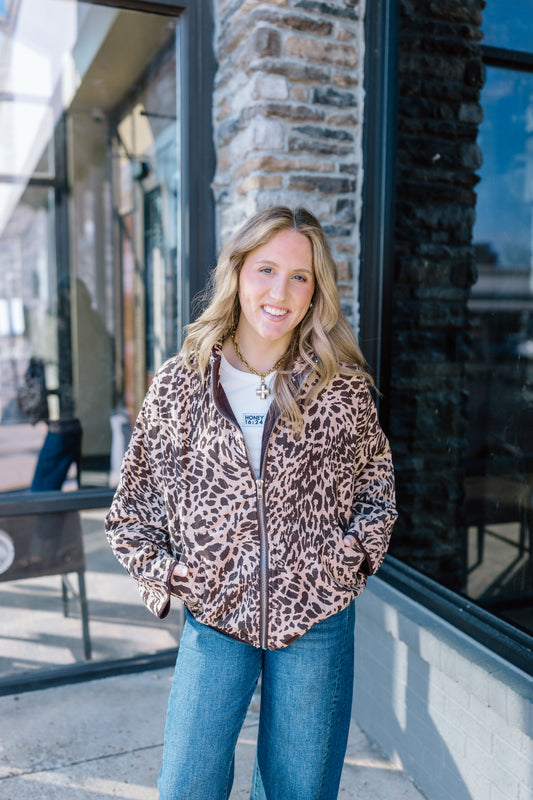 ANIMAL PRINT PIPING DETAIL JACKET