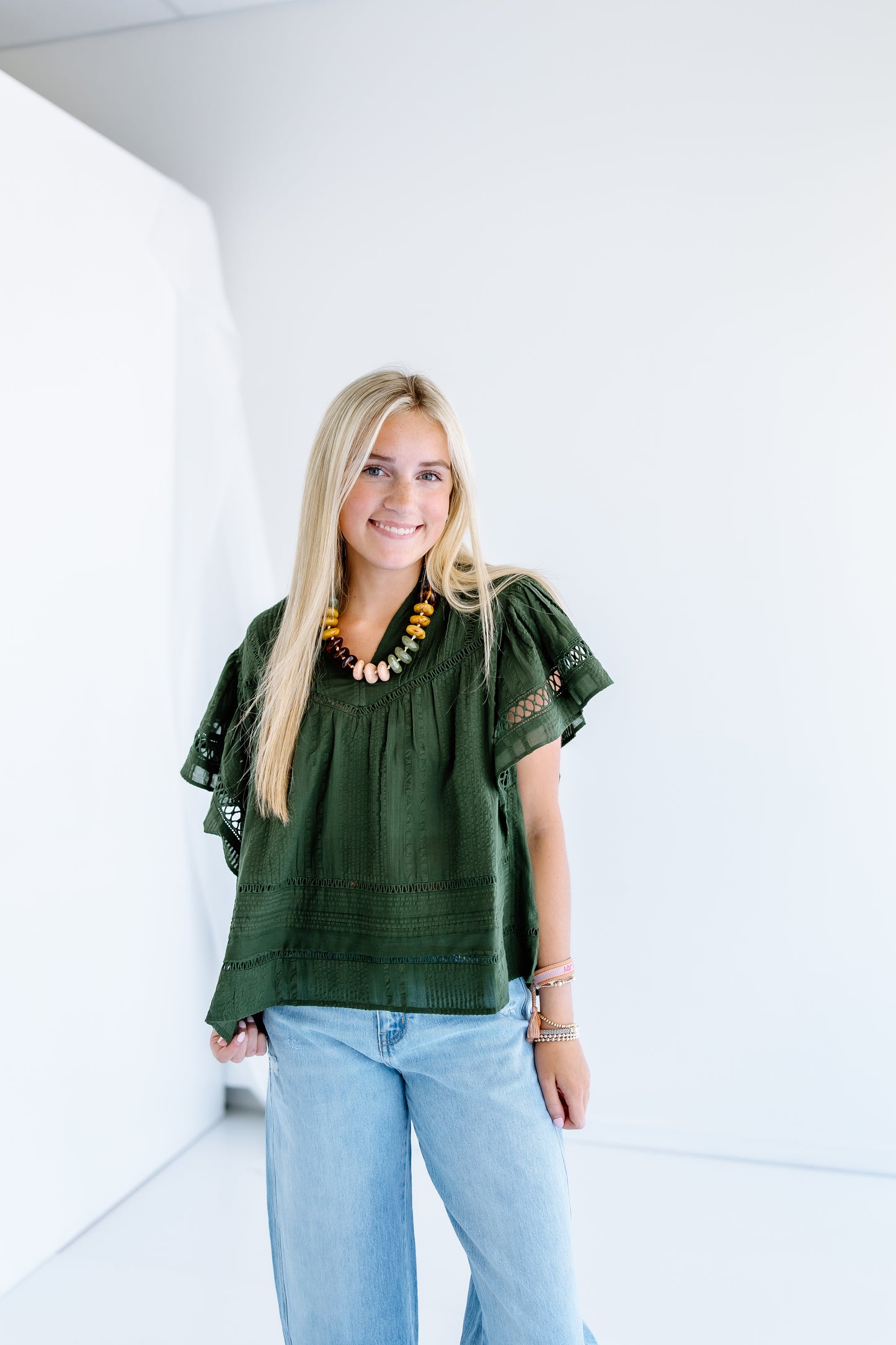 OXFORD EVENING VNECK FLUTTER TOP