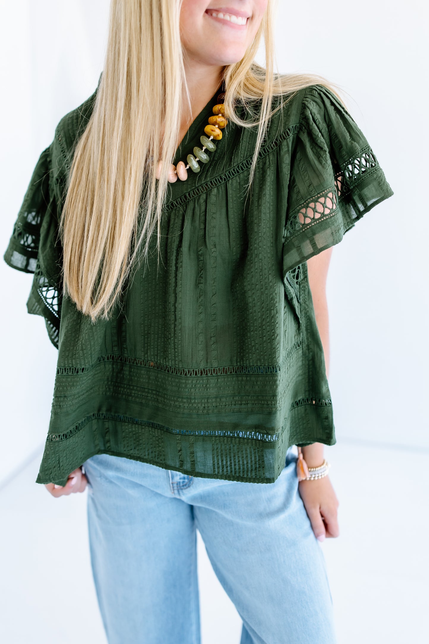 OXFORD EVENING VNECK FLUTTER TOP
