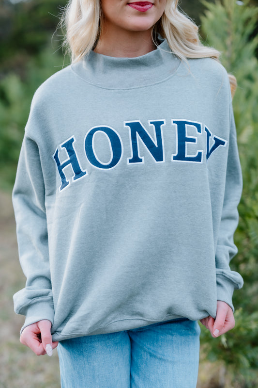 HONEY HEATHER GREY AND NAVY MOCK NECK