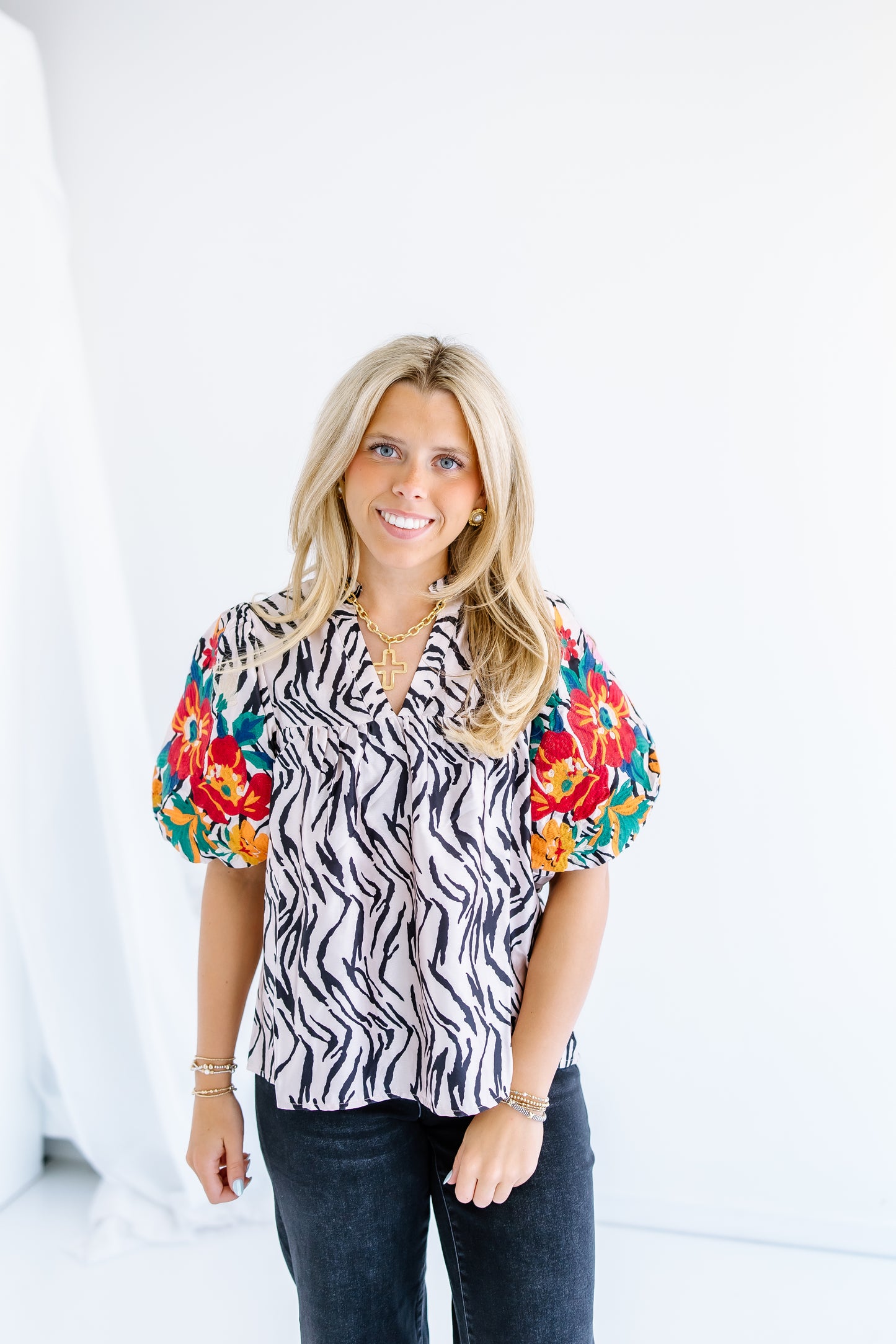 ZEBRA EMBROIDERED BLOUSE TOP