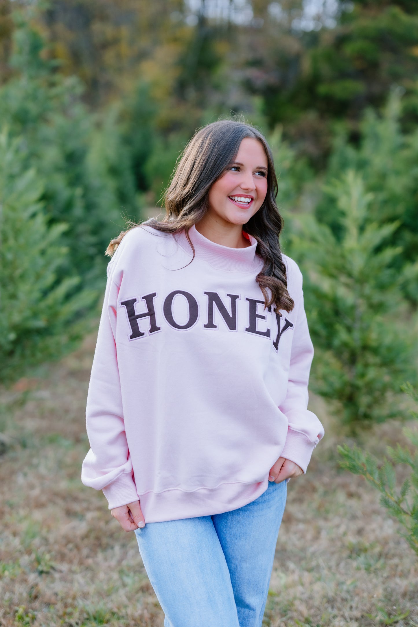 HONEY BLUSH PINK AND BROWN MOCK NECK