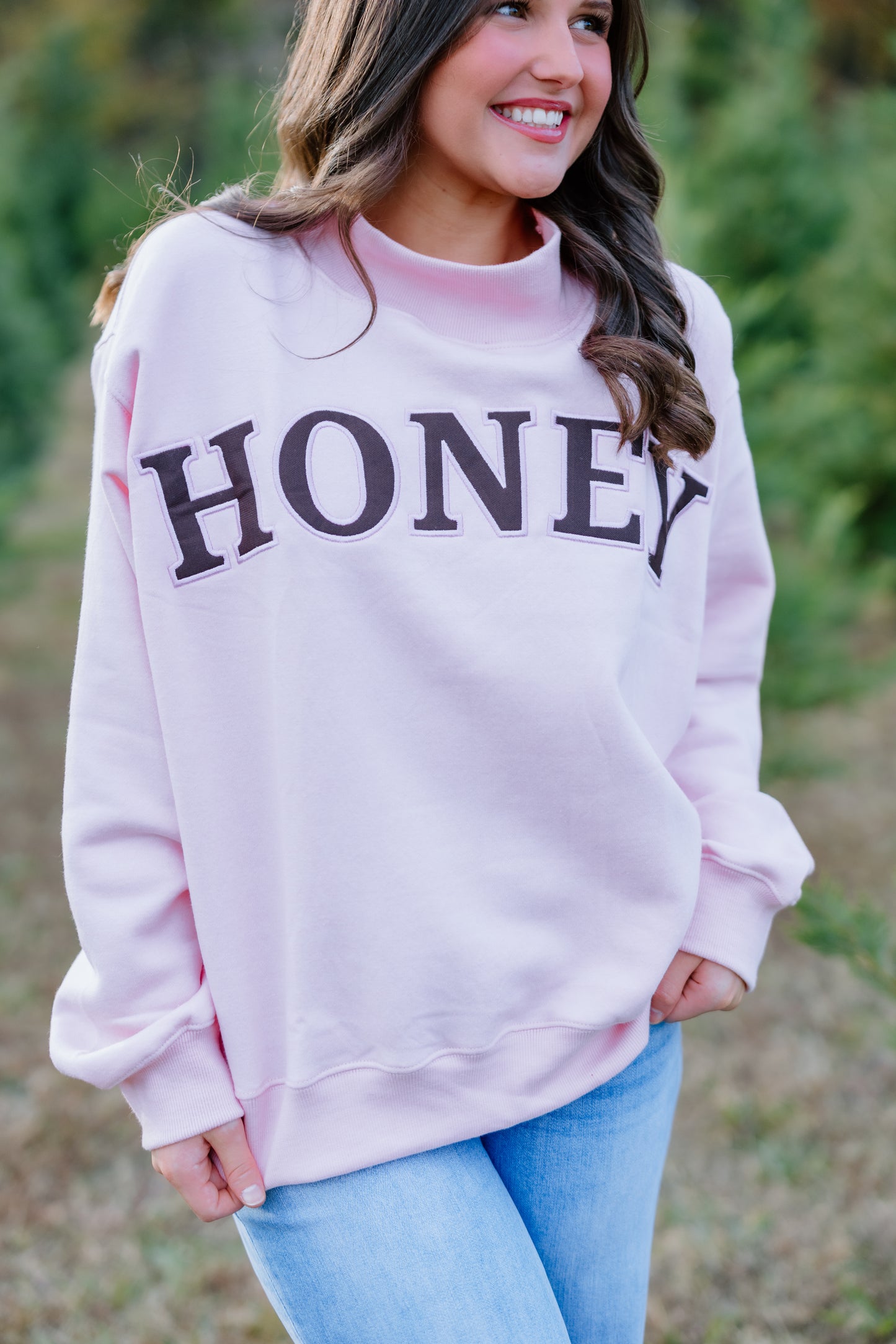 HONEY BLUSH PINK AND BROWN MOCK NECK