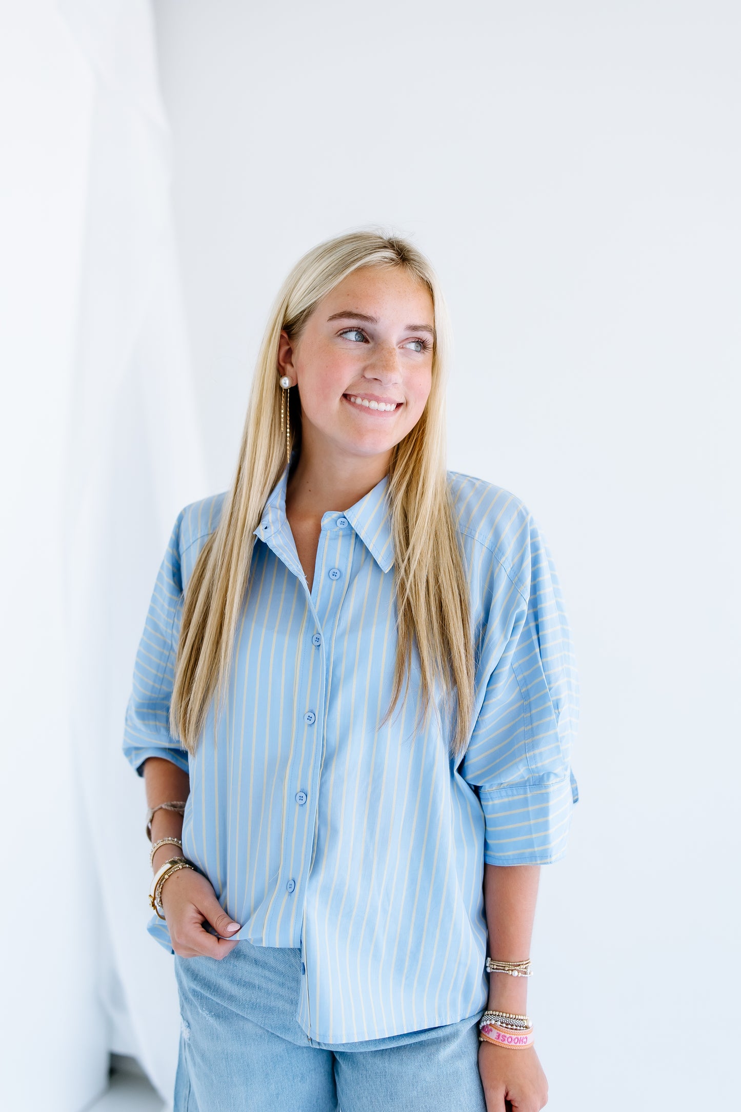 STRIPE HIGH LOW BUTTON SHIRT