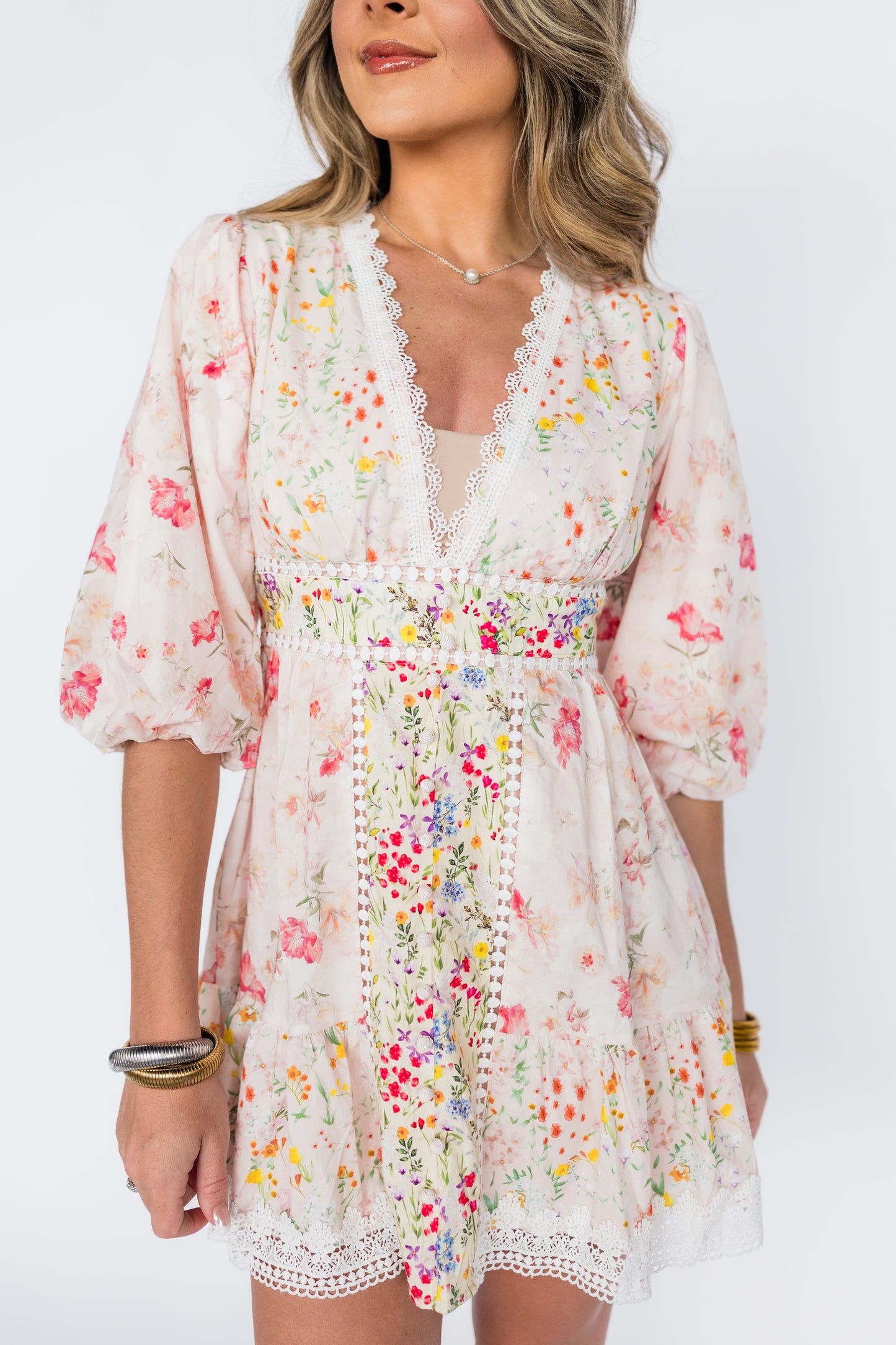 FLORAL CROCHET BUBBLE HEM DRESS