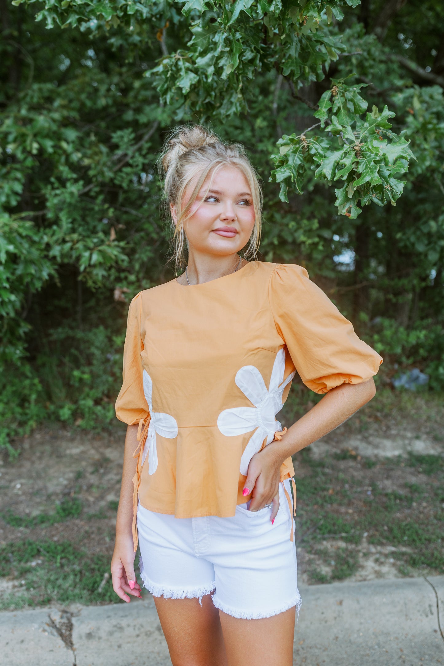 TANGERINE COLOR-BLOCK POPLIN TOP