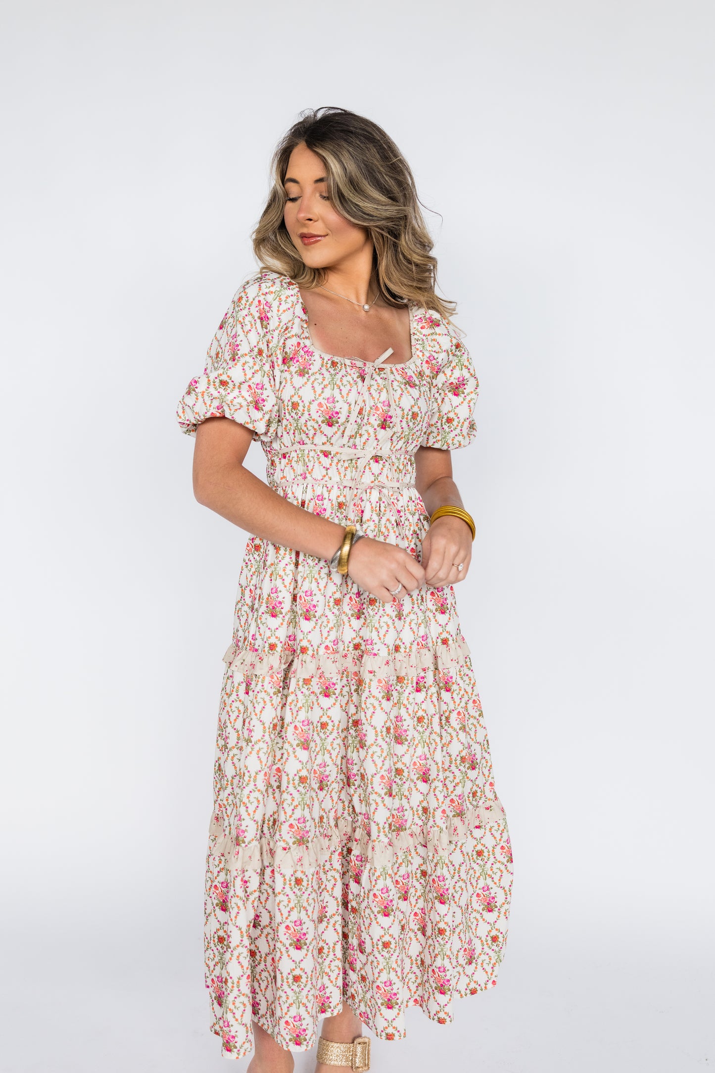 COTTON POPLIN RUFFLE MAXI DRESS