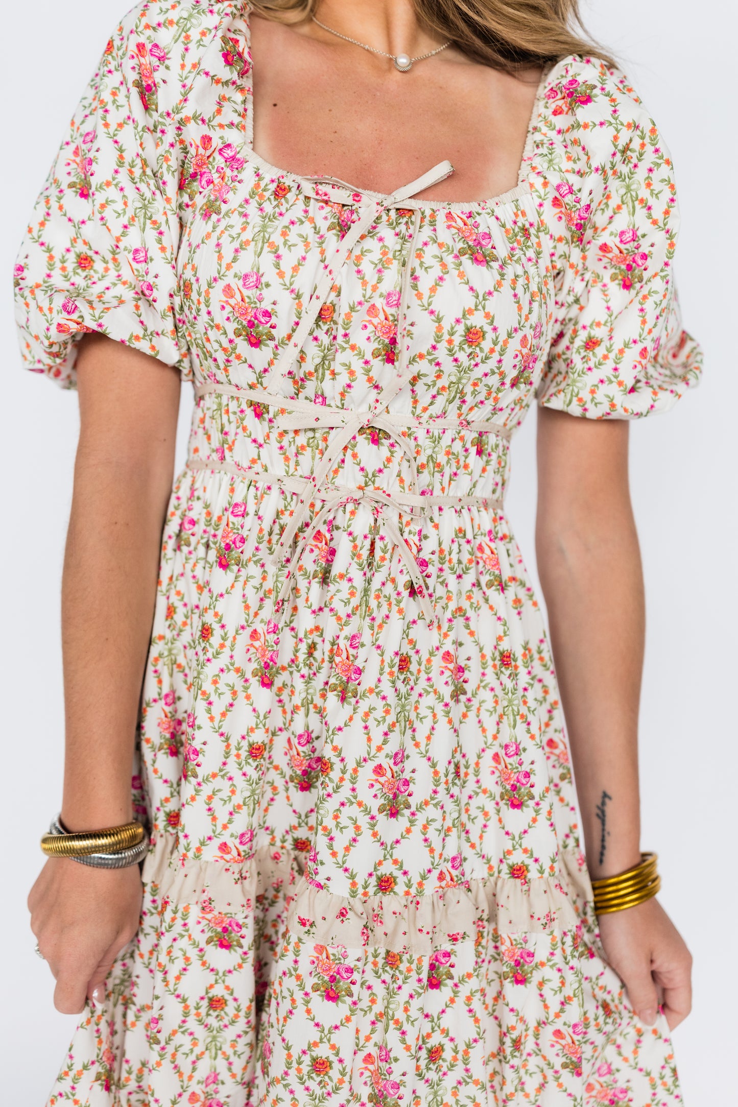 COTTON POPLIN RUFFLE MAXI DRESS