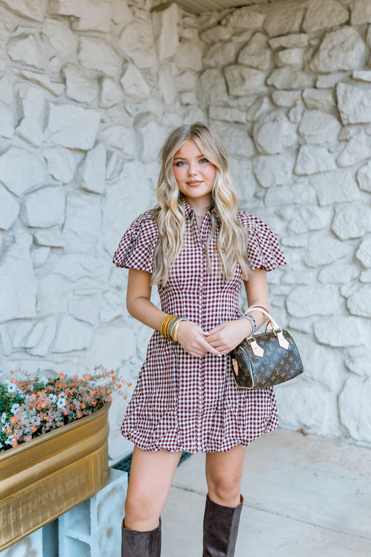 REESIE GINGHAM PUFF SLEEVE MINI DRESS