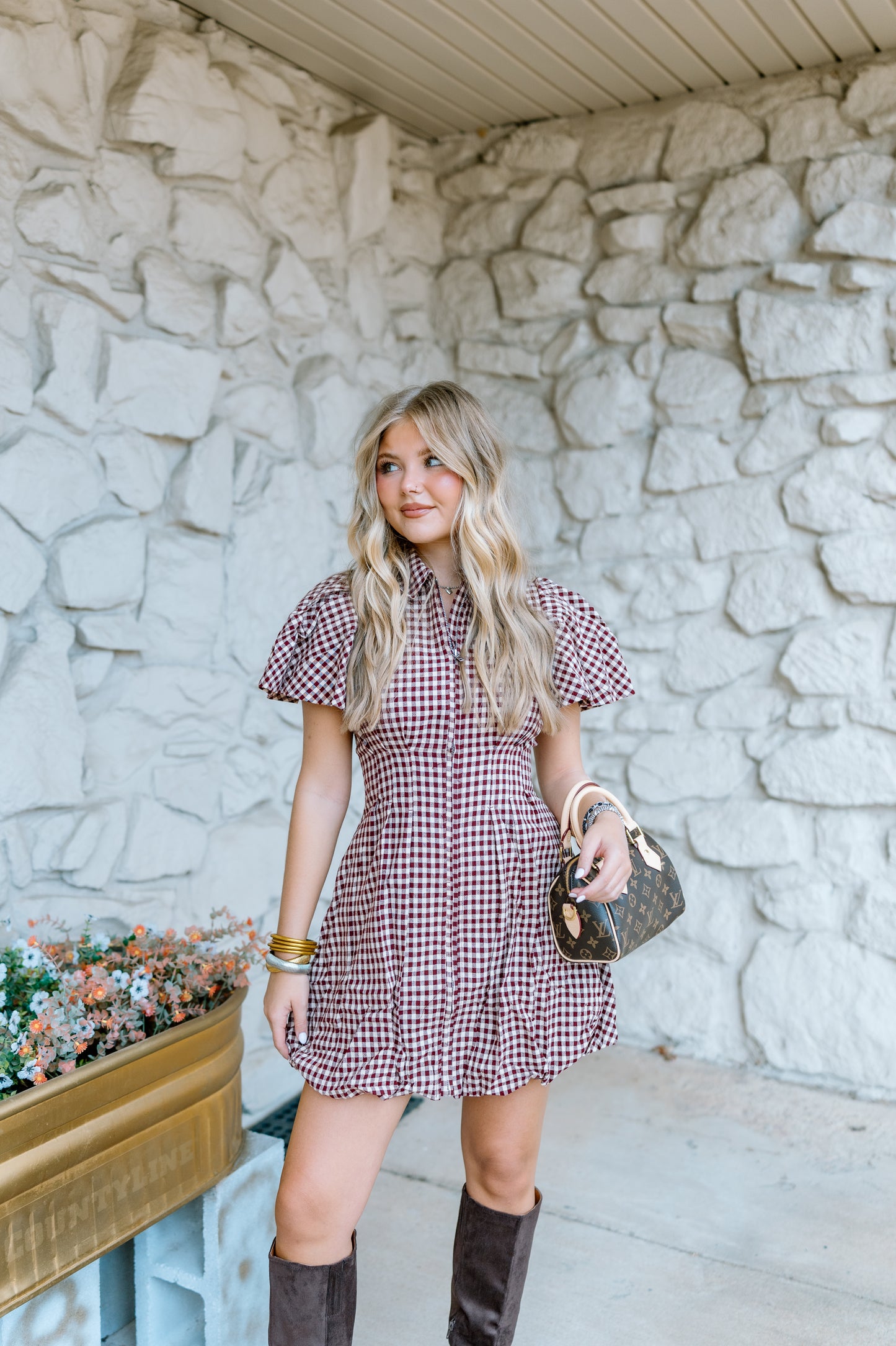 REESIE GINGHAM PUFF SLEEVE MINI DRESS