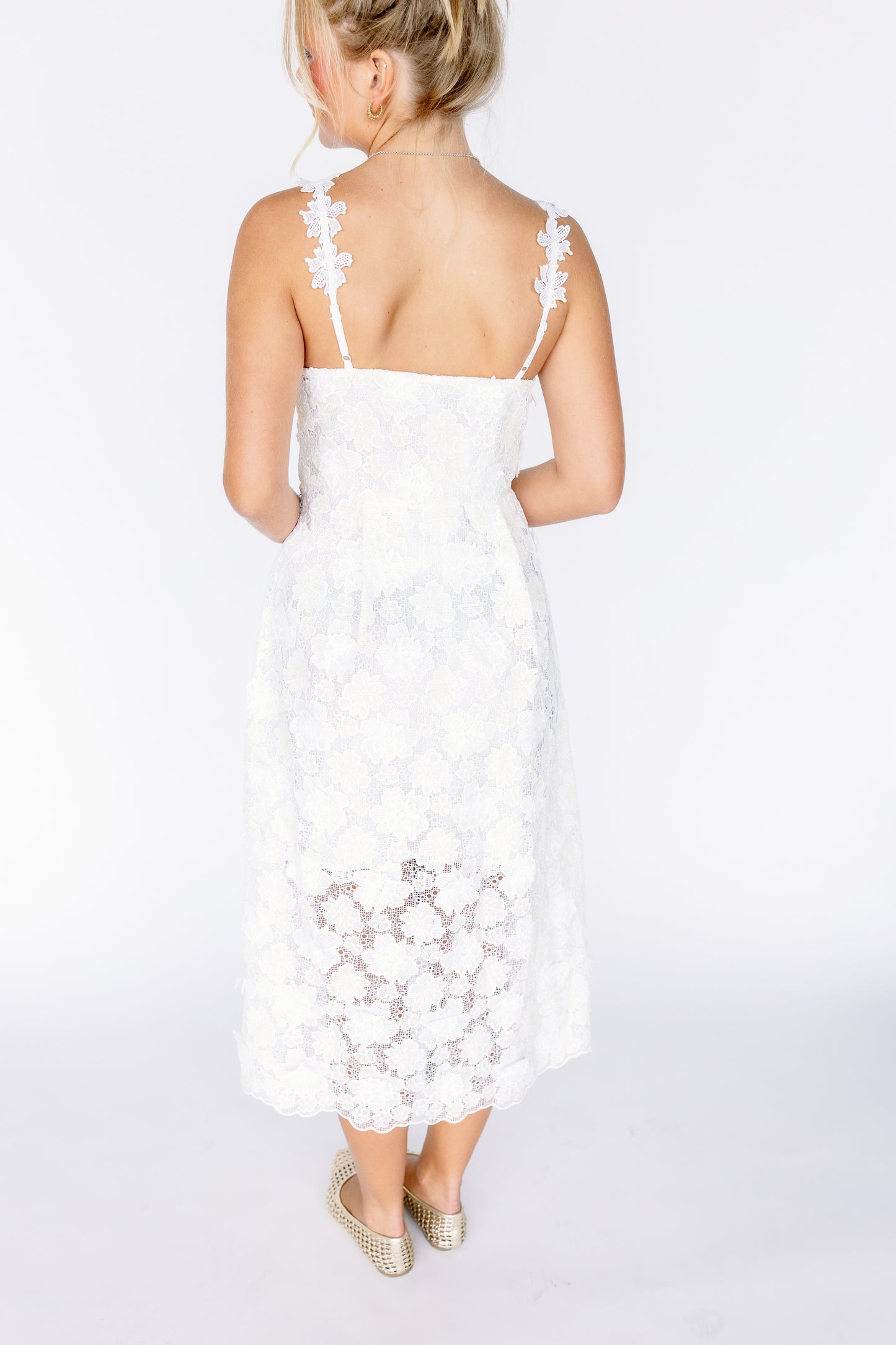 ENGLISH FACTORY SO ELEGANT EYELET MIDI DRESS