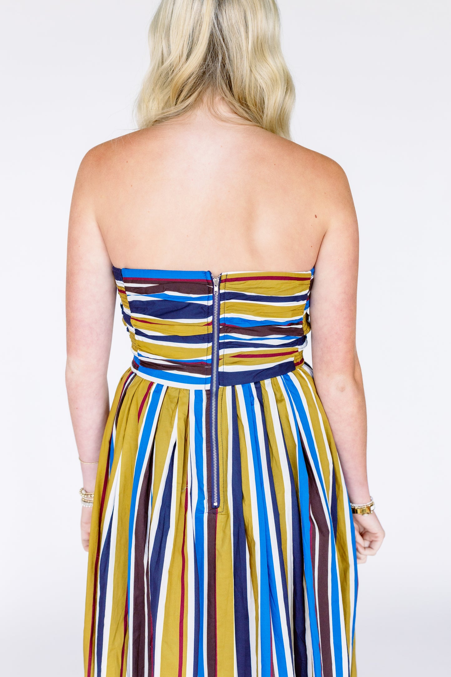 MULTI COLOR RUCHED TUBE MIDI DRESS