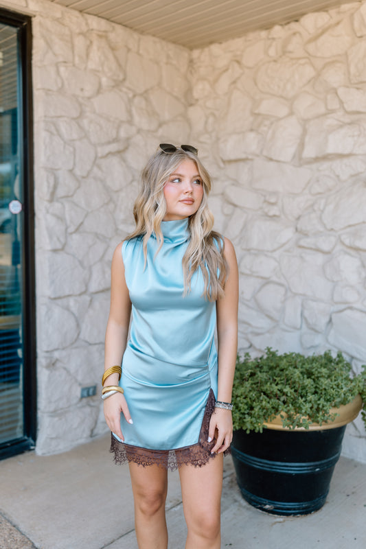 COULD'VE BEEN SATIN LACE MINI DRESS