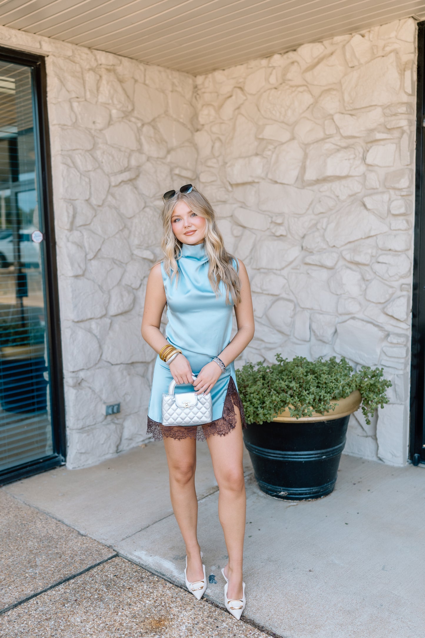 COULD'VE BEEN SATIN LACE MINI DRESS