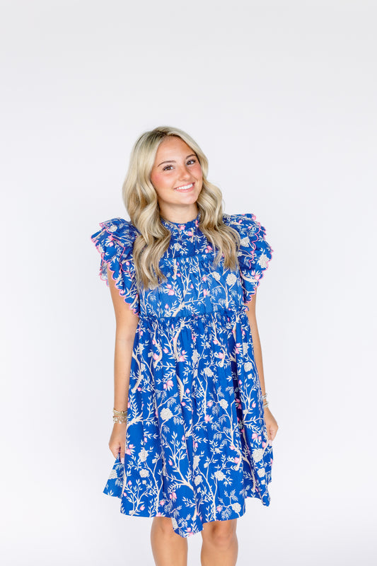 NO DOUBT RUFFLE FLORAL MINI DRESS