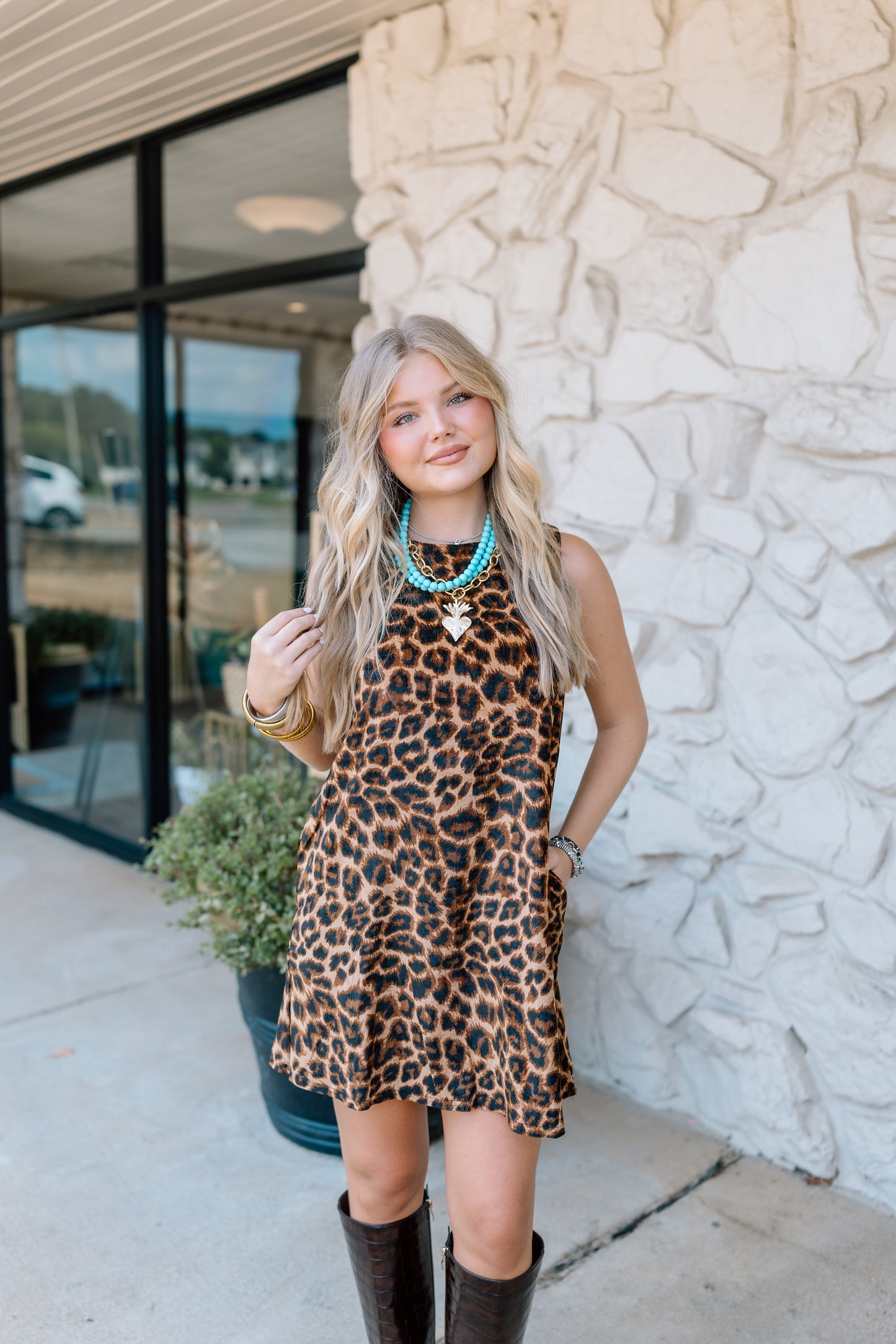 LEOPARD PRINT SLEEVE MINI DRESS