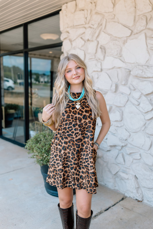 LEOPARD PRINT SLEEVE MINI DRESS