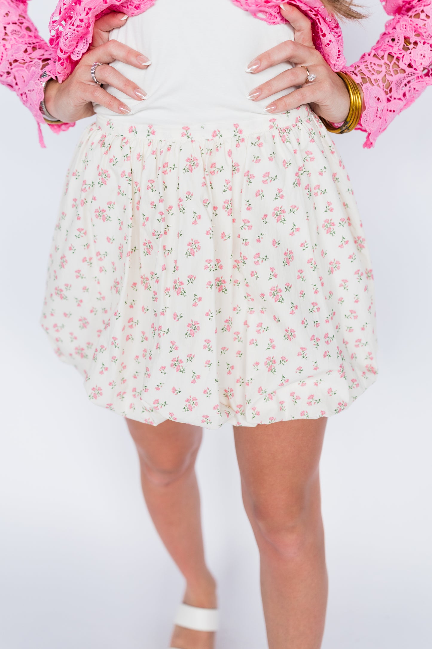 COTTON POPLIN FLORAL BUBBLE SKIRT