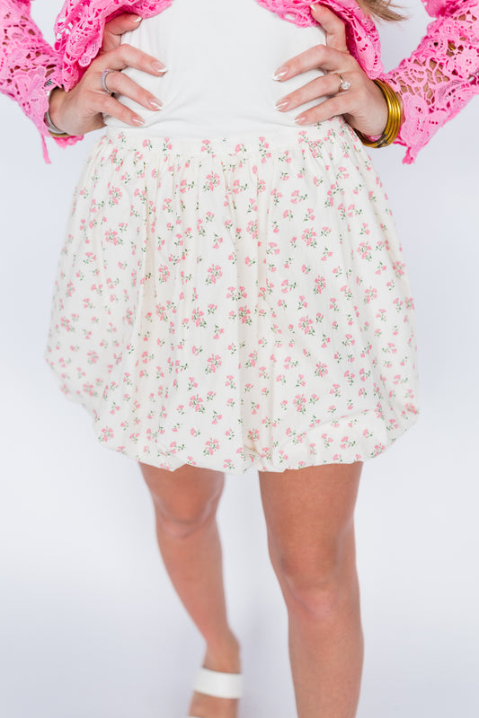 COTTON POPLIN FLORAL BUBBLE SKIRT