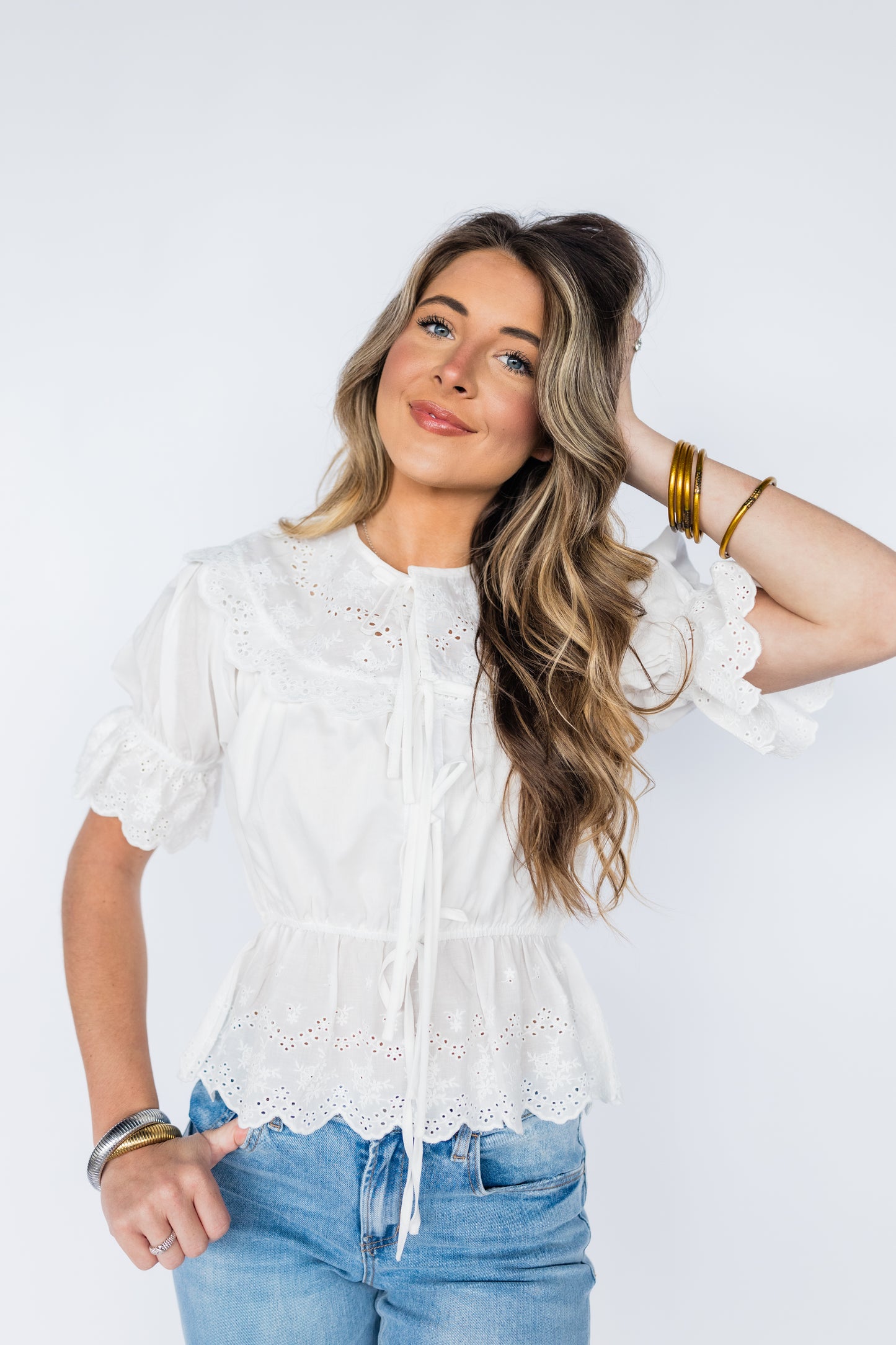EYELET LACE DETAIL TOP