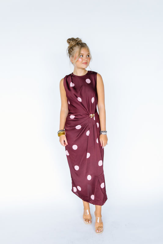 WHAT ABOUT THIS POLKA DOT MIDI DRESS