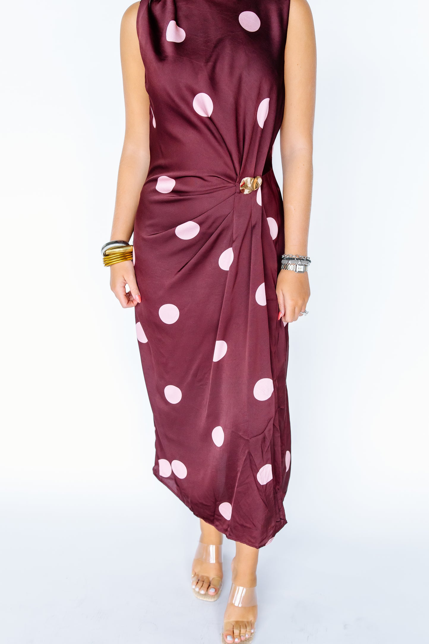 WHAT ABOUT THIS POLKA DOT MIDI DRESS