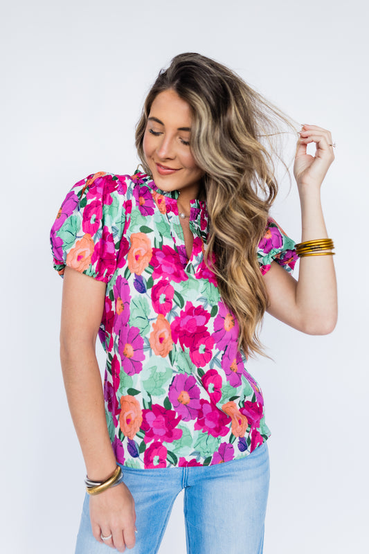 COULD'VE BEEN FLORAL SPLIT NECK BLOUSE