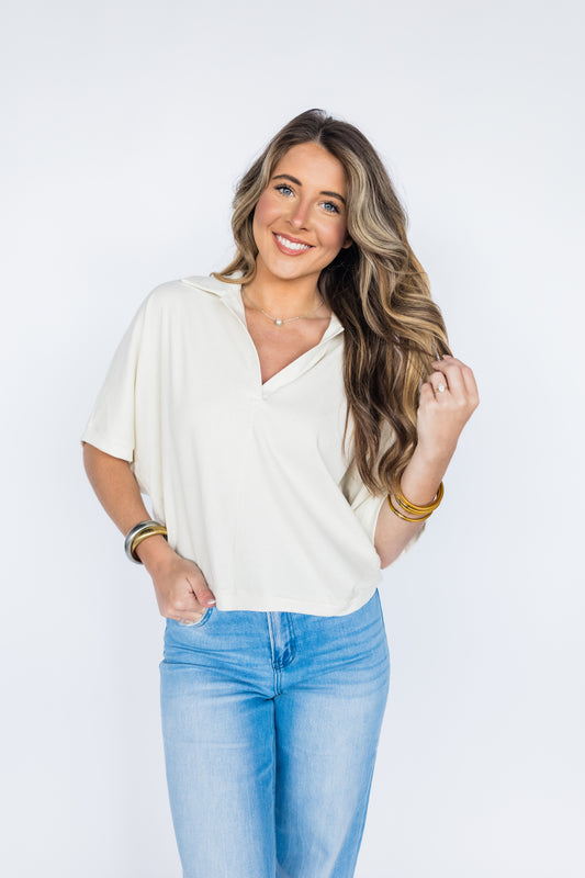 V-NECKLINE DROPPED SHOULDER KNIT TOP