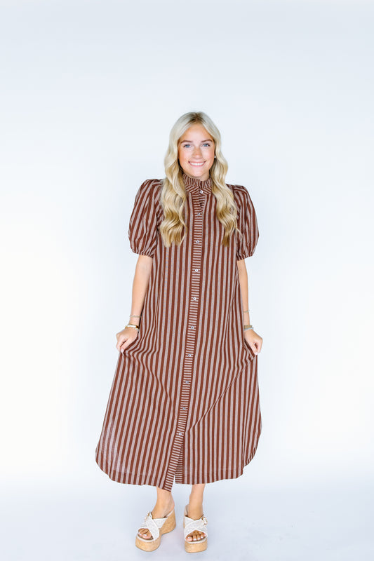 STRIPES ON STRIPES RUFFLE COLLAR DRESS