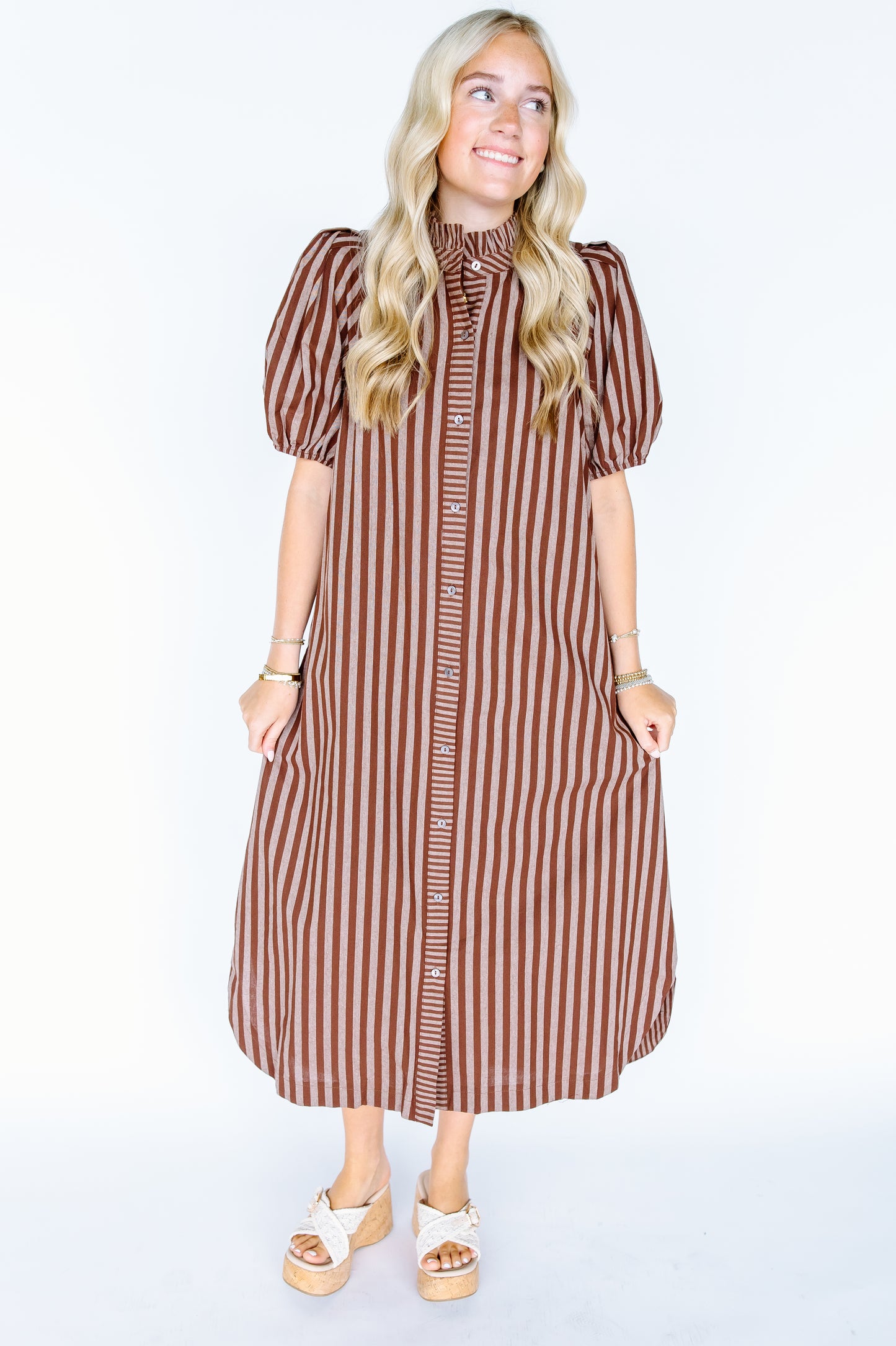 STRIPES ON STRIPES RUFFLE COLLAR DRESS