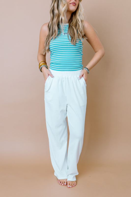 HONEY WHITE RIBBED LONG PANTS