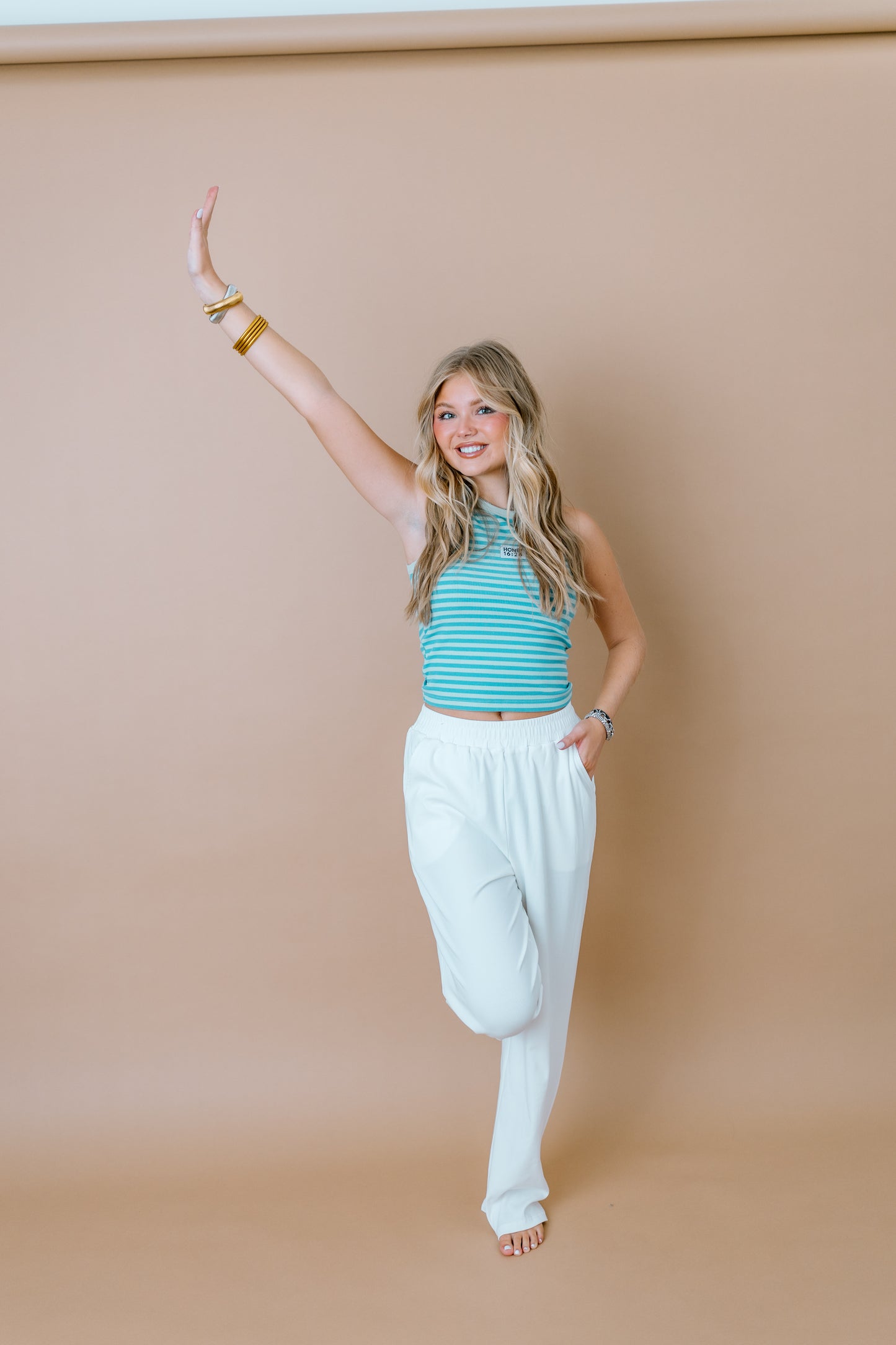 HONEY WHITE RIBBED LONG PANTS