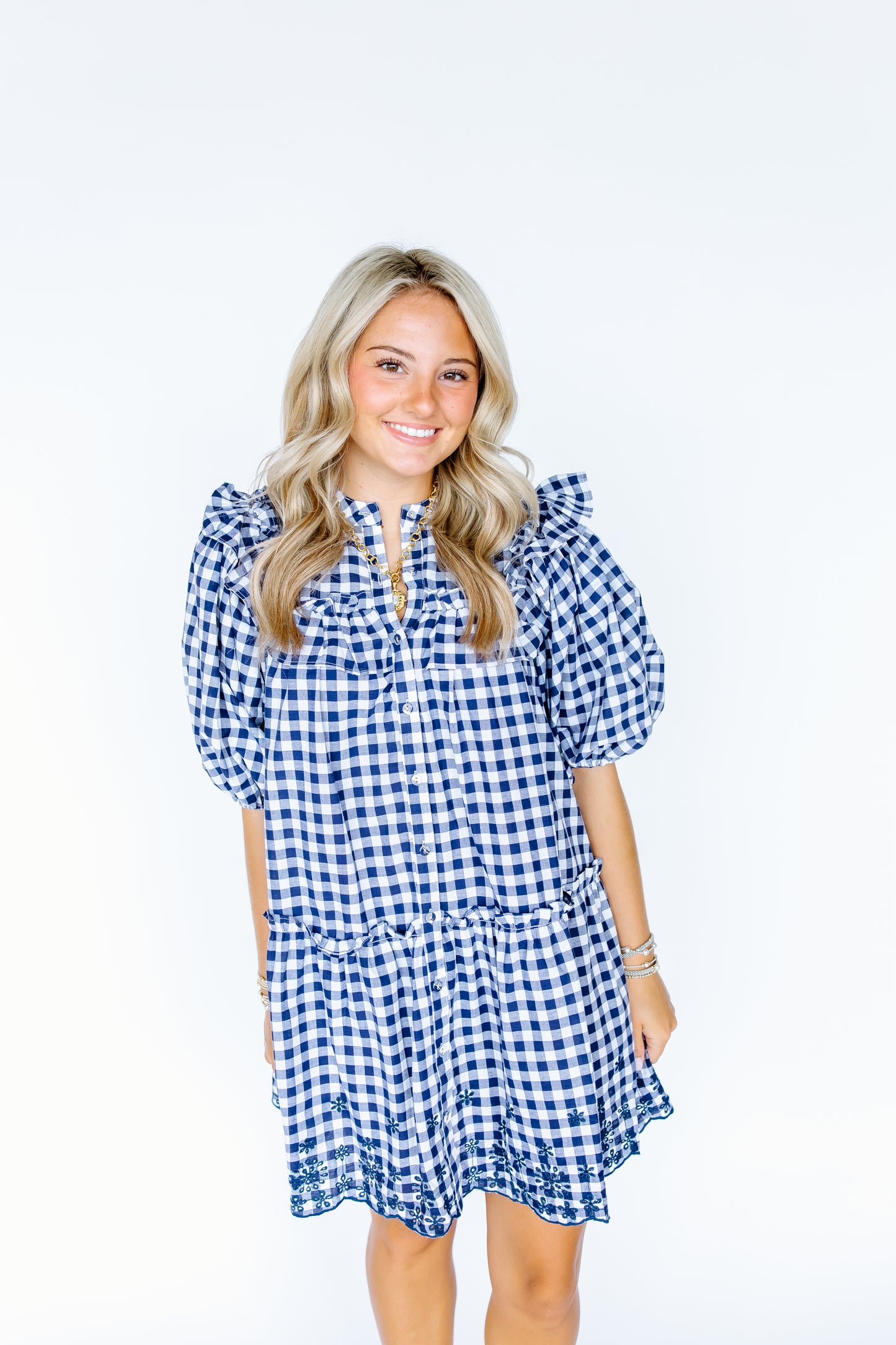 SIDNEY GINGHAM TIERED MINI DRESS