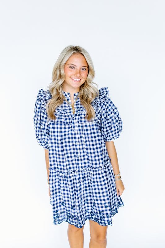 SIDNEY GINGHAM TIERED MINI DRESS