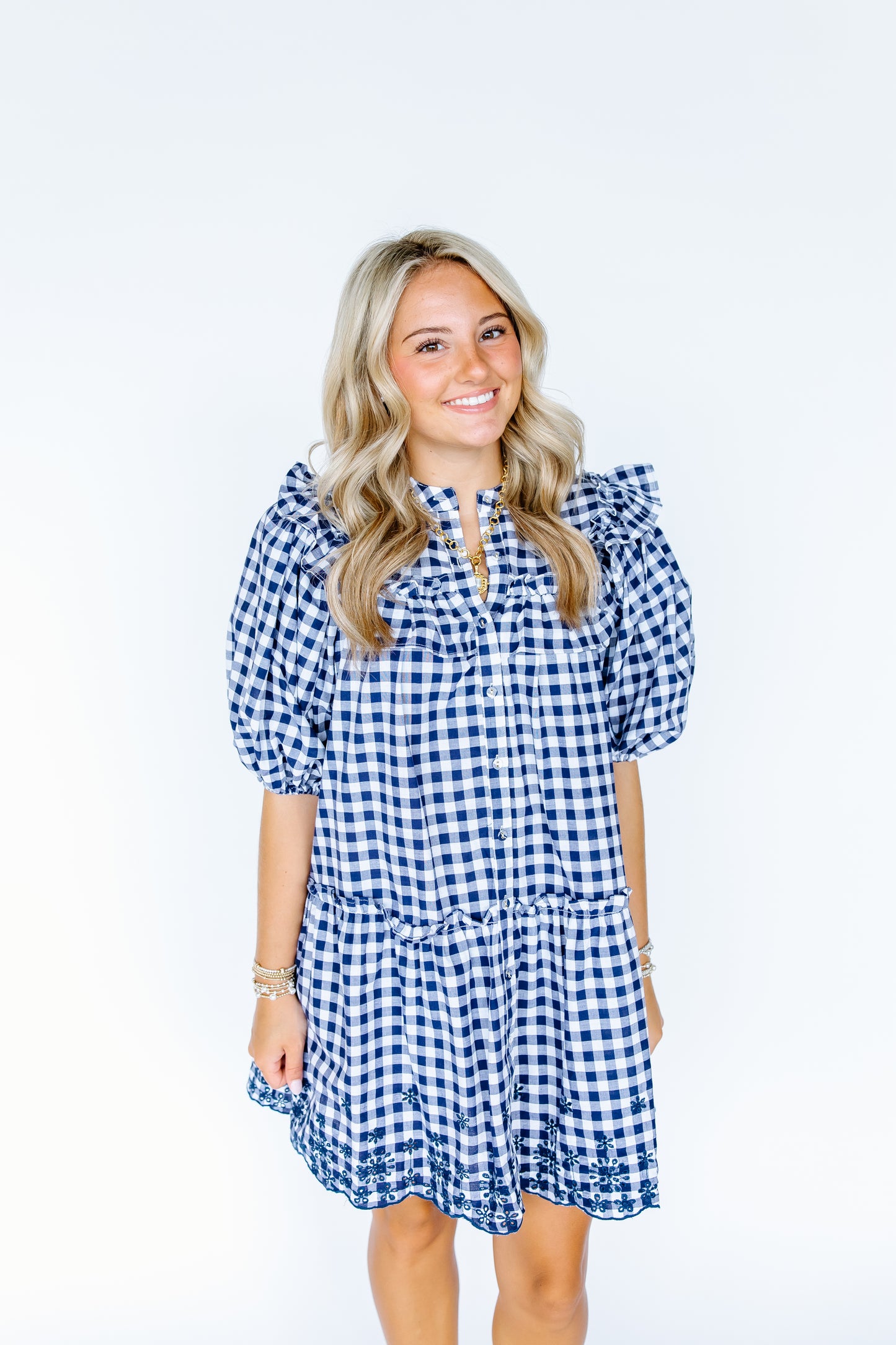 SIDNEY GINGHAM TIERED MINI DRESS