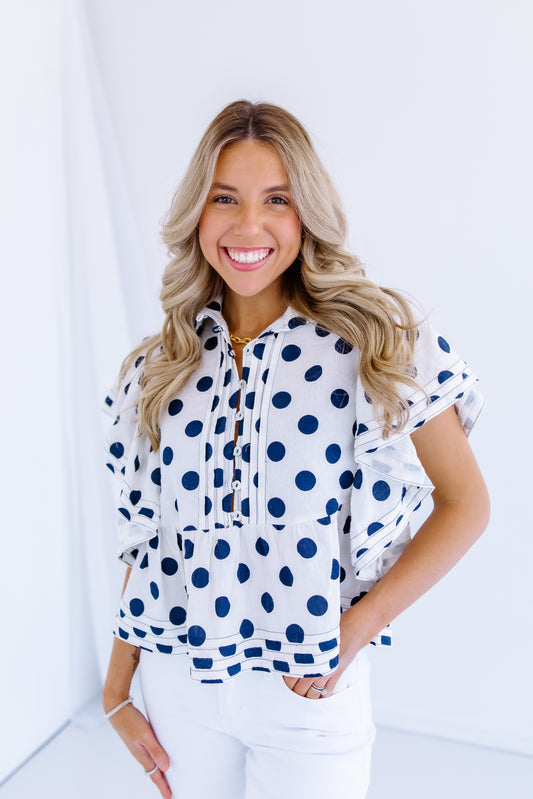 SO CLASSY POLKADOT RUFFLE TOP