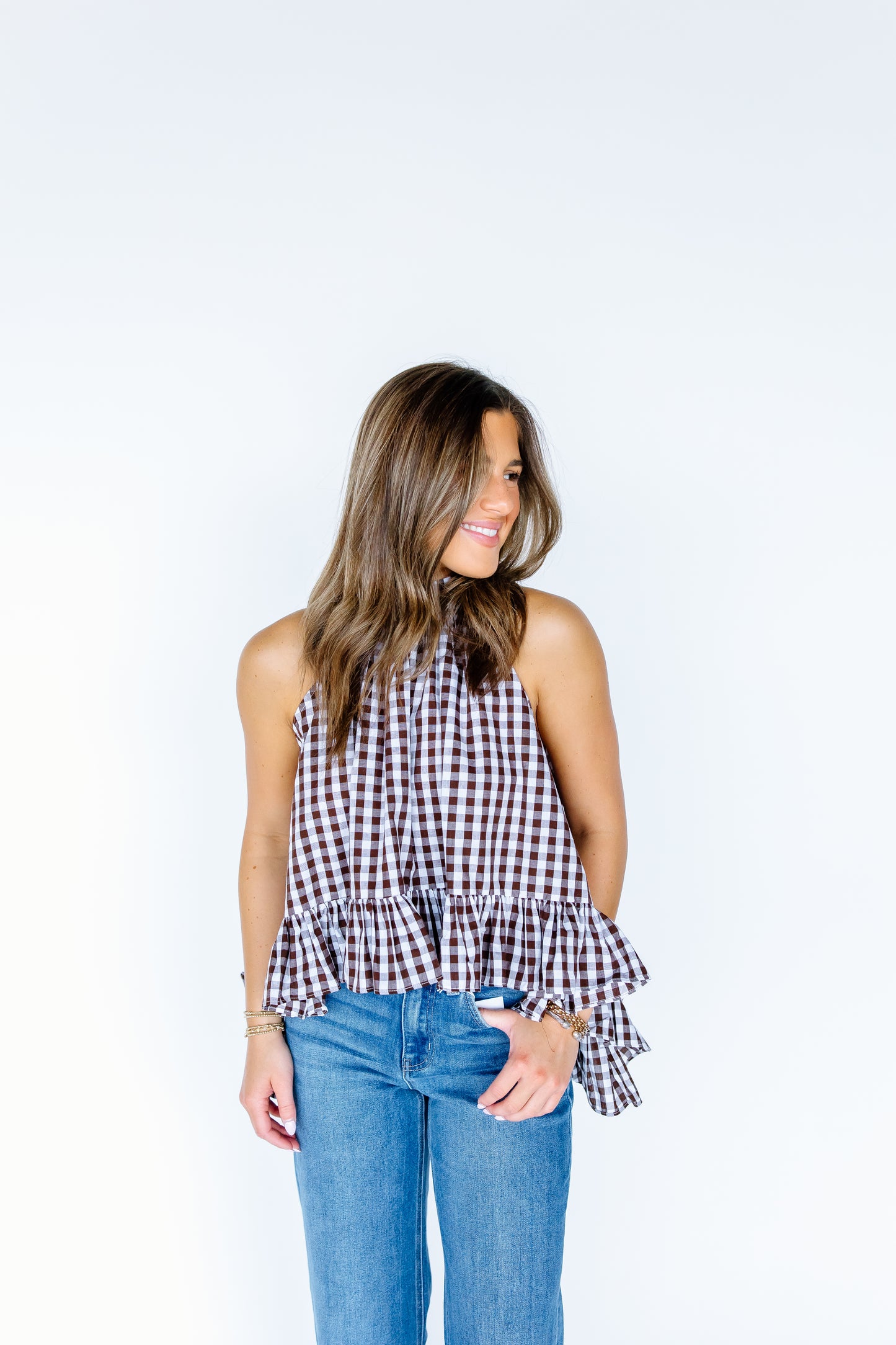 DELILA GINGHAM HALTER TOP