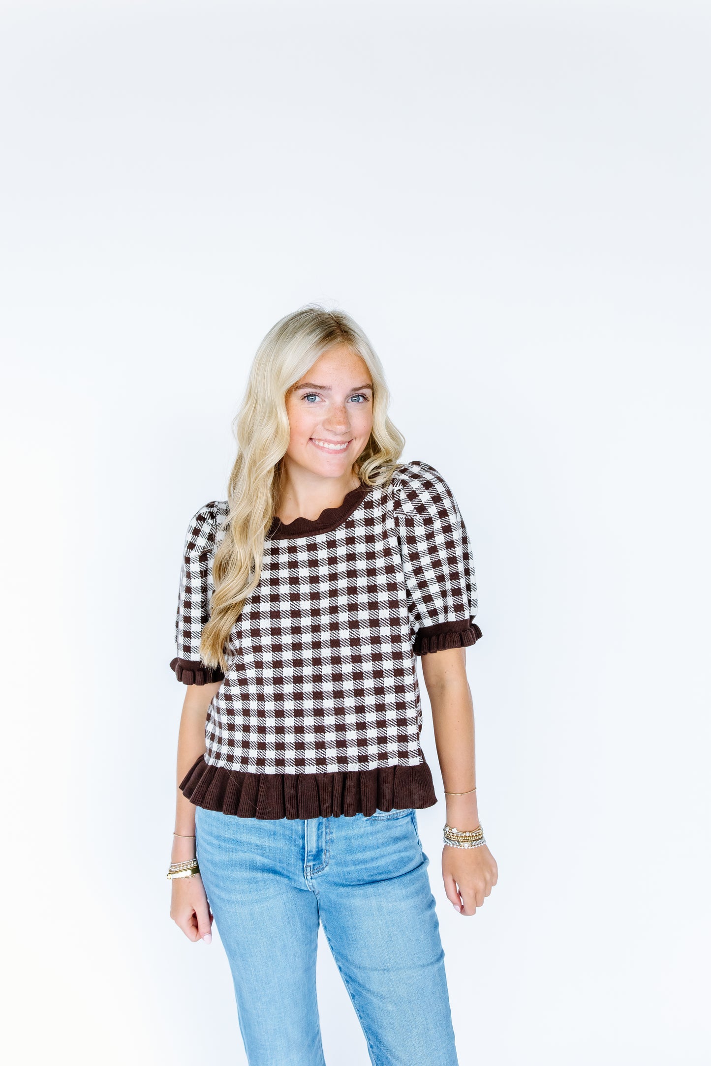 SO FANCY SCALLOP GINGHAM TOP
