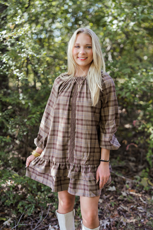 FOREVER FALL PLAID MINI DRESS