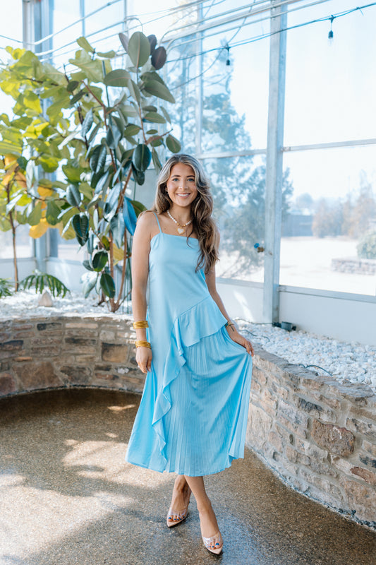 PLEATED BOTTOM MIDI DRESS